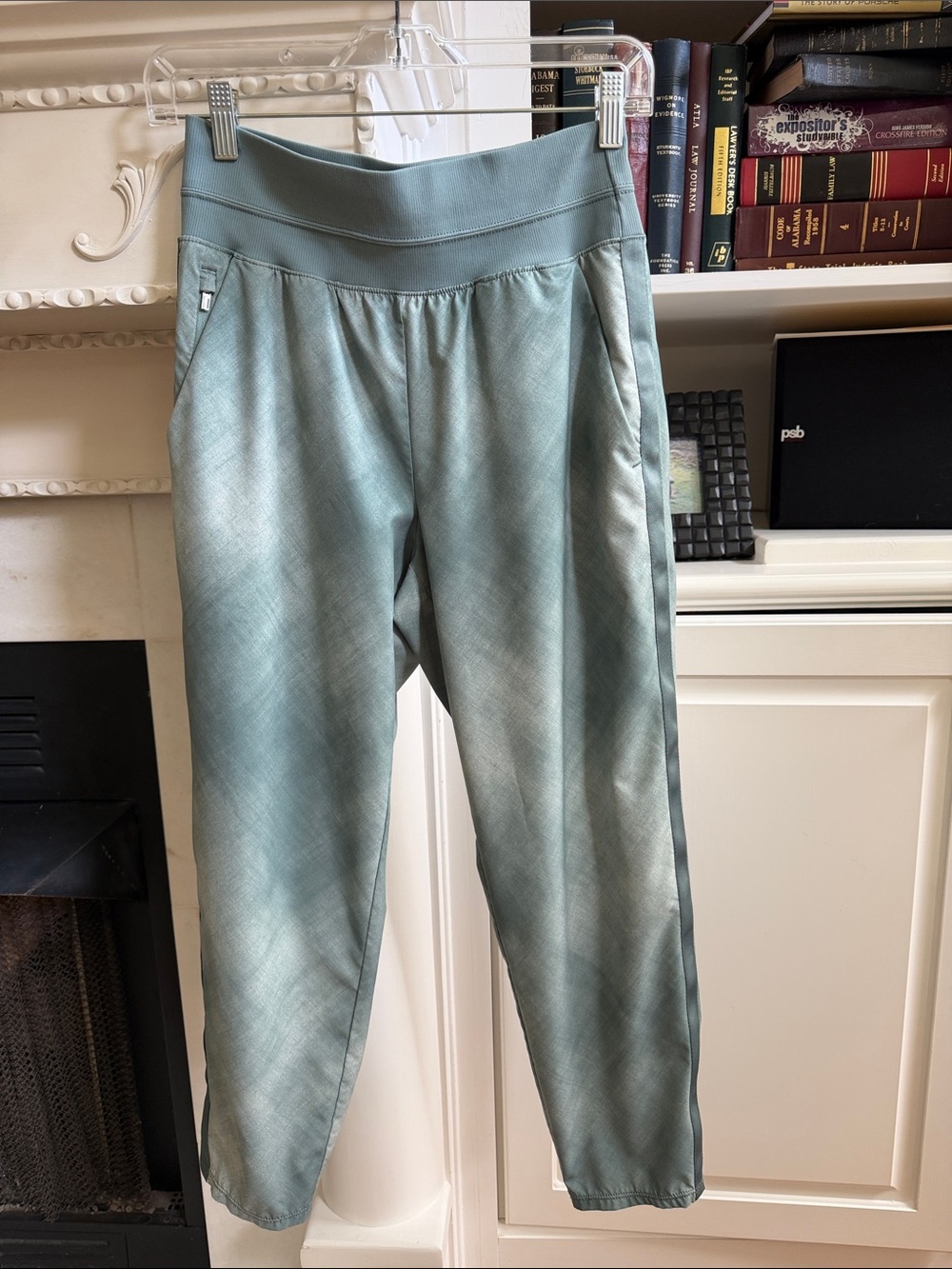 Athleta Nolita Slim Tapered Printed Crop Pants 6 Green Grey Crosshatch Print